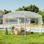 View 19.2×9.7×8.5 feet Outdoor upgraded retractable greenhouse with adjustable reinforced frame, portable walk-through greenhouse, equipped with 2 rollable zipped doors and mesh windows, PE shell, white image 2