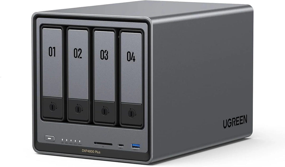 Four-slot desktop network storage device, equipped with Intel Pentium Gold 8505 octa-core processor, 8GB DDR5 memory, 128G solid-state drive, 1 10GbE network port, 1 2.5GbE network port, 2 M.2 NVMe slots, 4K HDMI interface, network storage device (wi