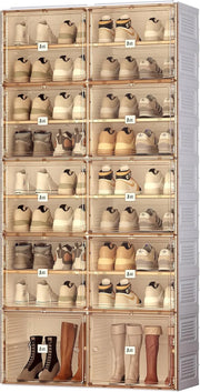 View Portable shoe rack organizer, suitable for the entrance of the closet, stackable storage cabinet for sports shoes, shoe cabinet with magnetic transparent doors, large plastic storage container box (with lid), with 5 layers, can hold 20 pairs of shoes image 1