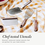View 4-piece frying pan set - includes frying pan spatula, workbench scraper, fish spatula and pigtail flipper - brown linen micro-carbon fiber handle image 3