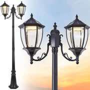 View 2-Heads Outdoor Solar Lamp Post Lights with Dusk to Dawn Sensor, Classic Exterior Solar Pole Lights with Waterproof, Black Street Lights with Clear Glass for Garden, Patio, Pathway, Driveway image 4