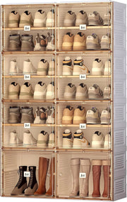 View Portable shoe rack organizer, suitable for the entrance of the closet, stackable storage cabinet for sports shoes, shoe cabinet with magnetic transparent doors, large plastic storage container box (with lid), with 5 layers, can hold 20 pairs of shoes image 2