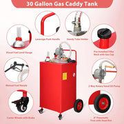 View 30 Gallon Fuel Caddy, Fuel Tank with Manual Transfer Pump for Gasoline & Diesel, Durable 4-Wheel Design, Mobile Fuel Storage for Cars, Trucks, Boats, Lawn Mowers, Red image 4