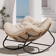 View Outdoor swaying egg chair, indoor Papasan chair, rattan rocking chair, modern royal-style bedroom, living room, porch, garden, lawn chair - blue version image 2
