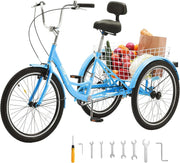 View Adult tricycles, 20-inch tricycles, tricycle motorcycles, carbon steel leisure bicycles with baskets and adjustable seats, suitable for elderly, female and male picnic and shopping tricycles (yellow) image 2