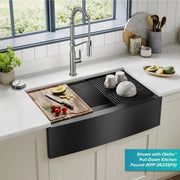 View 33-inch country-style workstation with built-in sink, dish drying rack, and stainless steel kitchen sink image 2