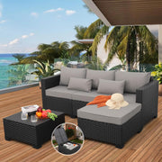 View 3 Pieces Patio Furniture Set with Ottoman and Outdoor Storage Table image 2