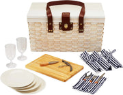 View Outdoor picnic basket (with lid and handle), four-person picnic basket (including accessories) picnic equipment set (28-piece set) image 1
