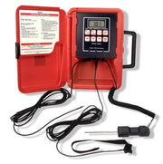 View A thermoresistance thermometer with a liquid crystal display, in a red color, with a temperature range of -40°F to 300°F. image 1