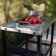 View Outdoor barbecue food truck, 32" x 32" stainless steel pizza oven table, mobile barbecue kitchen food preparation cart with double-tiered shelves, suitable for garden patios image 3