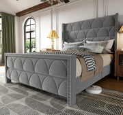 View King Size Bed Frame with 56" Headboard - 1000LBS Capacity Support, Velvet Upholstered Wingback Platform Bed Frame, Noise Free, Sturdy Wooden Slat Support image 3