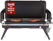 View Gas camping barbecue grill | 13,000 watts | Portable liquefied gas burner | Foldable legs and feet | Integrated igniter and built-in regulator (with stainless steel drip tray) | Windproof panel and built-in handle image 1