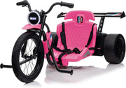 View Children's electric drift tricycle, three-wheel electric drifting bicycle, equipped with LED lights, 16-inch inflatable tires, battery-powered, suitable for boys and girls aged 8 and above, outdoor electric driving vehicle (black) image 1