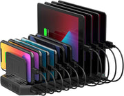 View A charging interface station with 10 USB fast charging ports and adjustable partitions, suitable for charging multiple devices such as iPads, iPhones, tablets and mobile phones - 5-piece set, black image 1