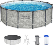 View Above Ground Swimming Pool w/ Pump, Cover, & Ladder, 14' x 48", Steel Pro MAX, Gray - Backyard Outdoor Round Pool w/ Filter, 42-Inch Deep Water image 2