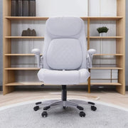 View Ergonomic elastic polyurethane leather office chair, high-back modern executive office chair, equipped with 5 adjustable lumbar support cushions, tilting function, and reversible armrests. It is a comfortable home office computer desk chair, in black image 3