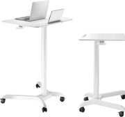 View Portable laptop desk cart (3 feet 8 inches) - Mobile rolling desk - Computer projector cart - Adjustable height foldable mobile folding table - White mobile frame with brake wheels image 1