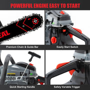 View 20 Inch 62CC Gas Powered Chainsaw 3.4HP 2 Stroke Engine Gas Power Chain Saw for Cutting Wood Outdoor Garden Farm Home image 3