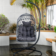 View Indoor and outdoor egg-shaped rocking chairs with frames and covers, garden rattan hanging chairs, capacity 450 pounds, with UV-protective cushions, suitable for bedrooms, outdoor balconies, courtyards or living rooms (dark gray) image 3