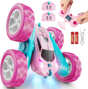 View Children's version remote control car (suitable for children over 6 years old), RC car stunt toy, four-wheel drive, double-sided design, 360° rotating remote control, with headlights, is a birthday or Christmas gift for boys aged 6, 7, 8, 9, 10, 11, image 3
