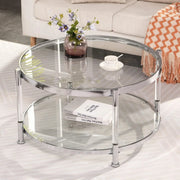 View A round coffee table with a metal frame, the surface is made of chrome-plated acrylic glass. image 2
