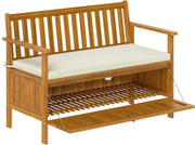 View Outdoor bench with storage box, 28-gallon outdoor storage bench, garden seat made of rosewood with cushion, suitable for parks, balconies, and terraces, double-person outdoor furniture, made of teak material image 1