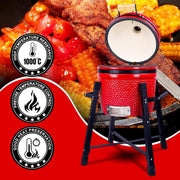 View Ceramic Kamado Charcoal BBQ Grill and Smoker, Stainless Steel Grates -15" Ceramic with Tall Stand (GREEN) image 2
