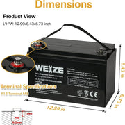 View Deep Cycle AGM 12 Volt 100Ah Battery, Maintenance-Free, 3% Self-Discharge Rate, 1150A Max Discharge Current, Perfect for RV, Solar, Trolling Motor, Wind, Marine, Camping and Off-Grid System image 3