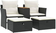 View Multi-functional balcony sofa (for two people, with sunshade) - Black polyester wicker double-seat sofa, with built-in table, stool and washable cushion image 1
