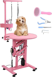 View Electric Hydraulic Lift Pet Dog Grooming Table, 24Inch 360° Rotating Grooming Desktop for Small Dogs, with Overhead Arm, Wireless Remote, Tool Organizer, Black image 1