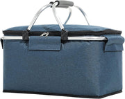 View Folding Insulated Cooler Picnic Basket Portable Insulated Lunch Bag Large Lunch Bag with Aluminium Handles for Office Camping Hiking Outdoor Picnic image 1