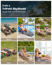 View 2-Seater Sun Chair with Facial Opening, Outdoor Foldable Portable Lounge Chair, Adjustable Five-Legged Folding Chair, With Sunshade, Suitable for Outdoor Beach, Gray Version image 3
