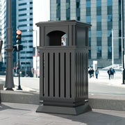 View Outdoor trash bin top tray matte black stainless steel commercial waste storage box with lock cover. Heavy-duty industrial garden garage garbage container, dimensions: 35.5 * 15.8 * 15.8 inches. image 3