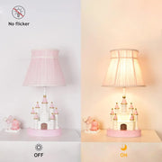 View Cartoon children's table. Light pink bedside table. Princess-style cute castle-shaped resin material lamp for girls' bedroom and living room, with fabric shade cover. image 3