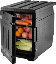 View Food tray transportation box, 95-gallon insulated box for the catering industry, LLDPE food tray box with double clasps, front-mounted food heater with handle, suitable for stacking end loaders in restaurants, canteens, etc. black image 1