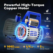 View 110V 1/4 HP 3.5CFM Single Stage Rotary Vane Air Vacuum Pump and AC Manifold Gauge Set Kit with Thermometer for R134a R12 R22 R502 R410a HVAC Air Conditioning Refrigeration Recharging Red image 3