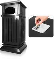 View Outdoor trash bin top tray matte black stainless steel commercial waste storage box with lock cover. Heavy-duty industrial garden garage garbage container, dimensions: 35.5 * 15.8 * 15.8 inches. image 1