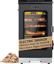 View 30" Electric Smoker, Outdoor Smoker with Glass Door & Meat Thermometer, 725 Sq Inch Large Capacity, 4 Detachable Racks for Backyard BBQ, Party, Outdoor Cooking Night Blue image 2
