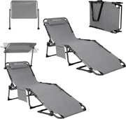 View 2-Seater Sun Chair with Facial Opening, Outdoor Foldable Portable Lounge Chair, Adjustable Five-Legged Folding Chair, With Sunshade, Suitable for Outdoor Beach, Gray Version image 1