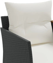 View Multi-functional balcony sofa (for two people, with sunshade) - Black polyester wicker double-seat sofa, with built-in table, stool and washable cushion image 3