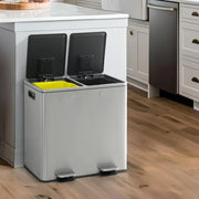 View CAPHAUS Dual Trash Can with Double Lid, Trash and Recycle Bins Combo, Hands-free Stainless-Steel Garbage Can for Kitchen, with 2 Compartment, Hinged Lid, Odor Filters, Handles, 25L 25L, 2 x 6.6 Gallon image 4