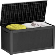 View 260-gallon large outdoor storage XL outdoor box, suitable for garden furniture, outdoor cushions, garden tools, sports equipment and pool supplies. Made of waterproof resin material, lockable, in gray color scheme. image 1
