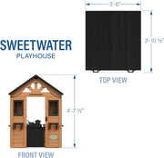 View Children's playhouse cabin, equipped with a game kitchen, snack bar, half-door, toy phone, windows, flower pot stand and an operable doorbell, suitable for creative outdoor games. image 4