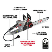 View 18 Inch 15 Amp Self-Sharpening Corded Electric Chainsaw image 2