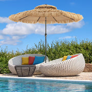 View Mud-cloth style ti-ki courtyard shade umbrella - Two-layer Hawaiian lei-style inclined beach shade umbrella, equipped with 33 LED lights, 8 umbrella ribs and a rotatable lifting device, solar-powered lawn-type courtyard shade umbrella, tropical palm image 2