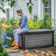 View 165 Gallon Weather Resistant Resin Deck Storage Container Box Outdoor Patio Garden Furniture, Brown image 4