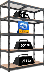 View 5 Layered laminated boltless heavy-duty vehicle storage adjustable wide-size metal shelf unit utility rack shelving storage multi-functional shelf shed storage area 47.7 inches wide x 18.2 inches deep x 71.3 inches high Black image 1