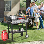 View 2 Burner Outdoor Propane Gas Stove with Griddle, Auto-ignition, Regulator & Side Shelves, 150,000 BTU Powerful Stand Cooker for Backyard Cooking Home Brewing Canning Frying Grilling image 3