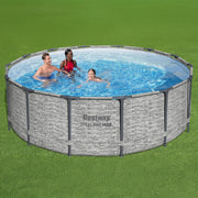 View Above Ground Swimming Pool w/ Pump, Cover, & Ladder, 14' x 48", Steel Pro MAX, Gray - Backyard Outdoor Round Pool w/ Filter, 42-Inch Deep Water image 3