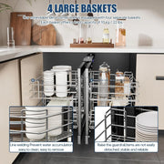 View 36" Blind Corner Pull Out Organizer,2 Tier 4 Shelf Kitchen Cabinet Organizer, Chrome Carbon Steel Storage Basket, Left Open & Right Open Compatible,for Blind Corner Kitchen or Bathroom Cabinet image 3